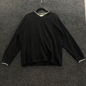 Naturalife Mens 90s Minimalist Waffle Knit Cotton V-Neck Sweater Black Medium